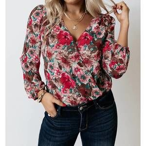 NEW KORI floral cross over bodysuit in rose
